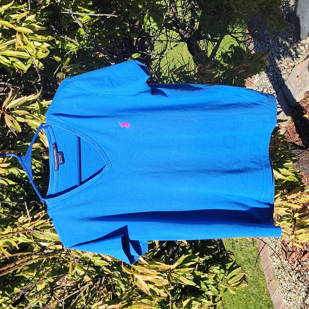 Blue Ralph Lauren V-neck 100% Cotton Tshirt Womens Size Large